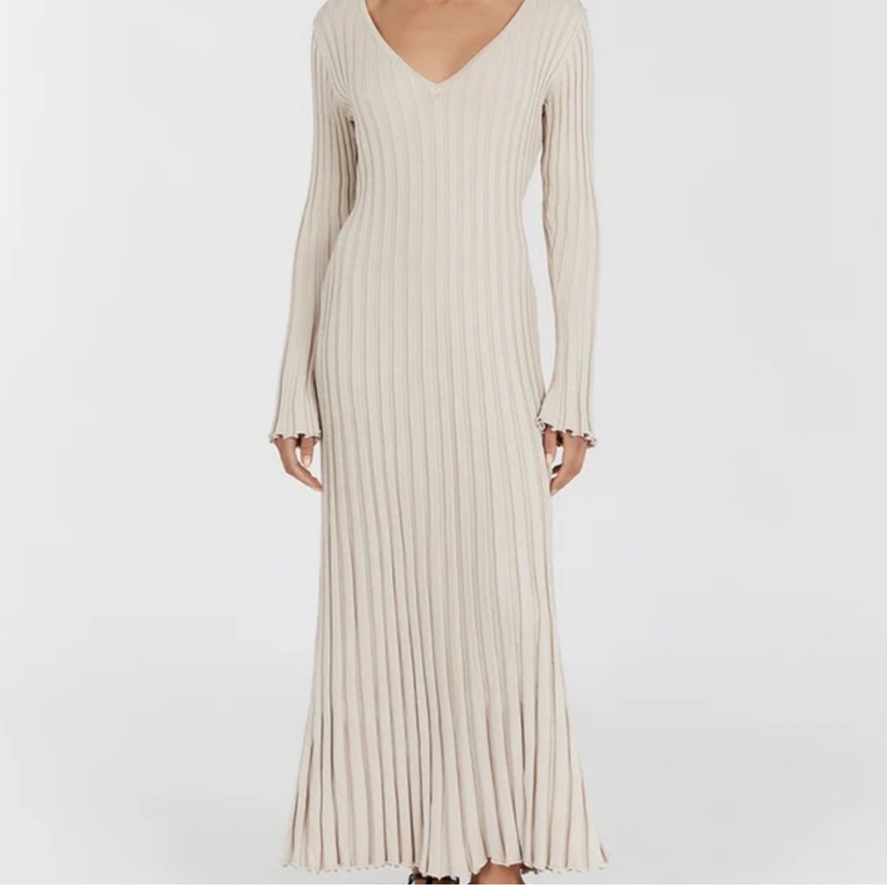 DISSH Cream Long Sleeve Ribbed Dress